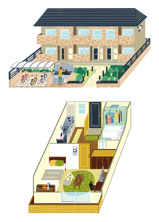 〈防犯優良賃貸集合住宅の手引書〉防犯 カットイラスト制作 イラストレーターStudioCUBE.