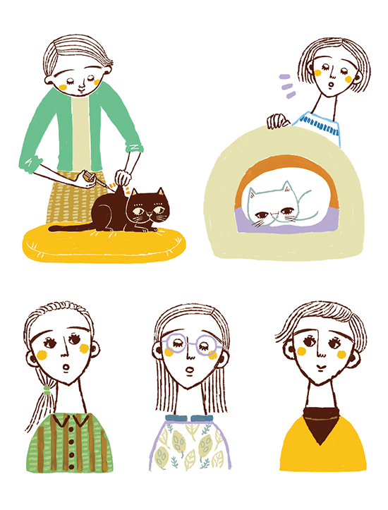 ベネッセコーポレーション〈ねこのきもち〉猫と飼い主さんのカットイラスト制作 イラストレーターStudioCUBE.