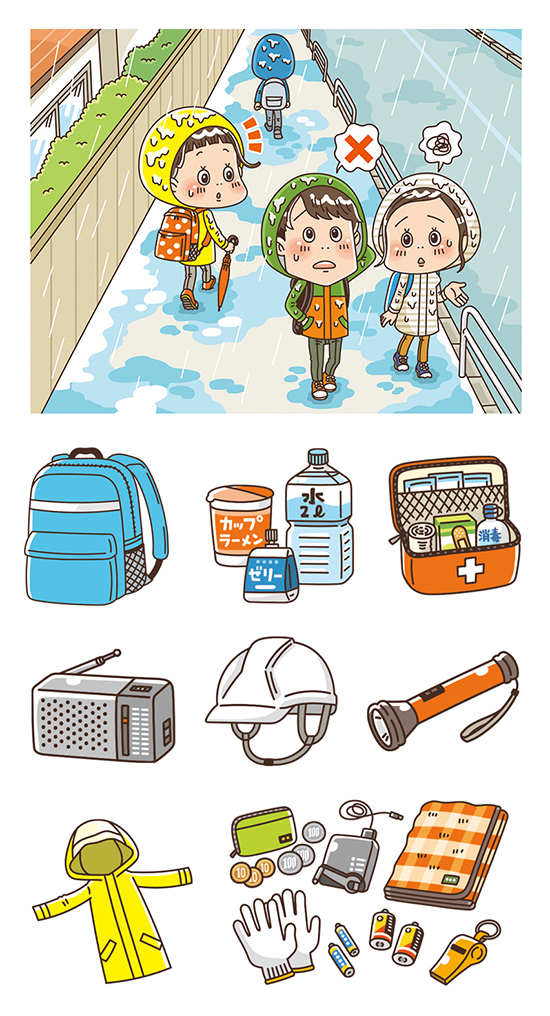 日本図書センター  〈どっちを選ぶ?クイズで学ぶ!自然災害サバイバル〉児童書 学習本 書籍 イラスト制作 イラストレーターStudioCUBE.