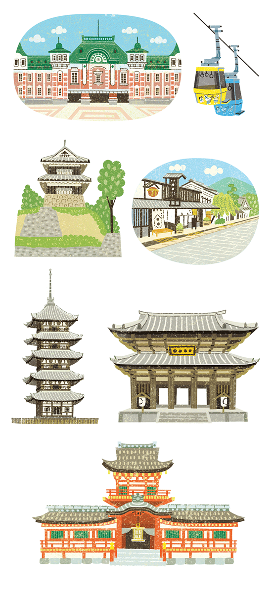 研友企画出版〈Health & Life〉御朱印ウォーキング カットイラスト制作 イラストレーターStudioCUBE.