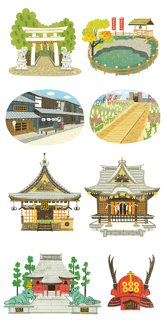 研友企画出版〈Health & Life〉御朱印ウォーキング カットイラスト制作-イラストレーターStudioCUBE.