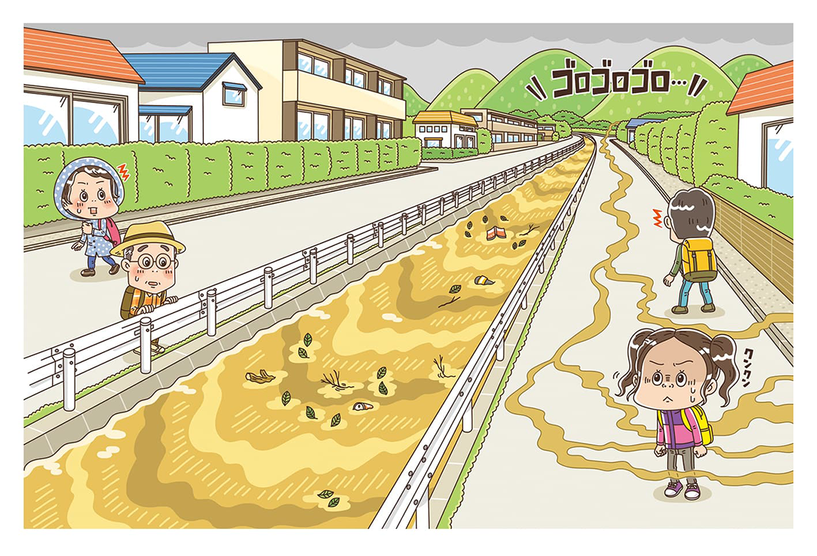 日本図書センター〈どっちを選ぶ?クイズで学ぶ!自然災害サバイバル〉児童書・学習本・書籍のイラスト制作-イラストレーターStudioCUBE.